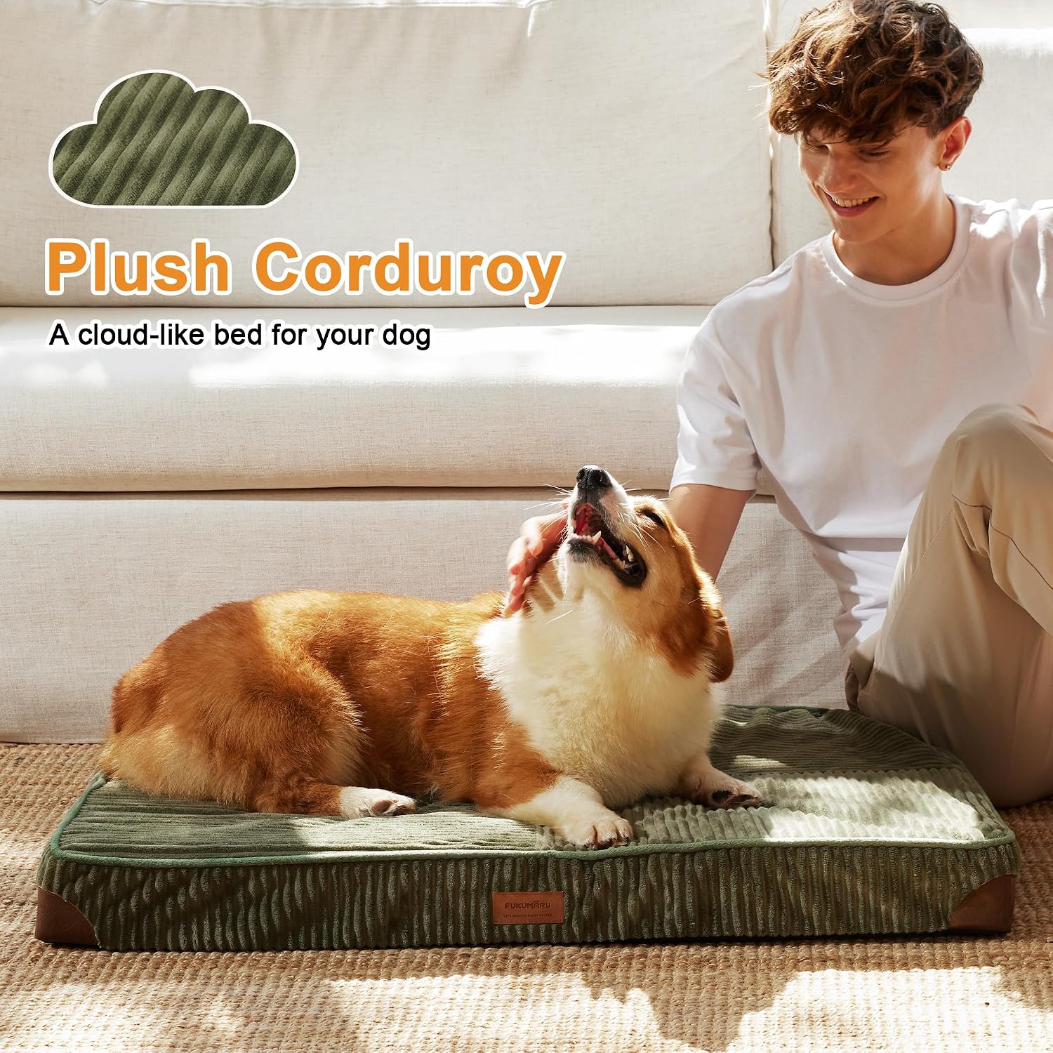 Detalle 2 de FUKUMARU Corduroy Orthopedic Dog Bed 28D Foam Grey