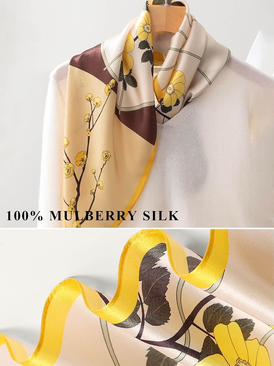 Detalle de Onllh 21-Inch Mulberry Silk Square Scarf for Hair, Neck, and Bag Styling