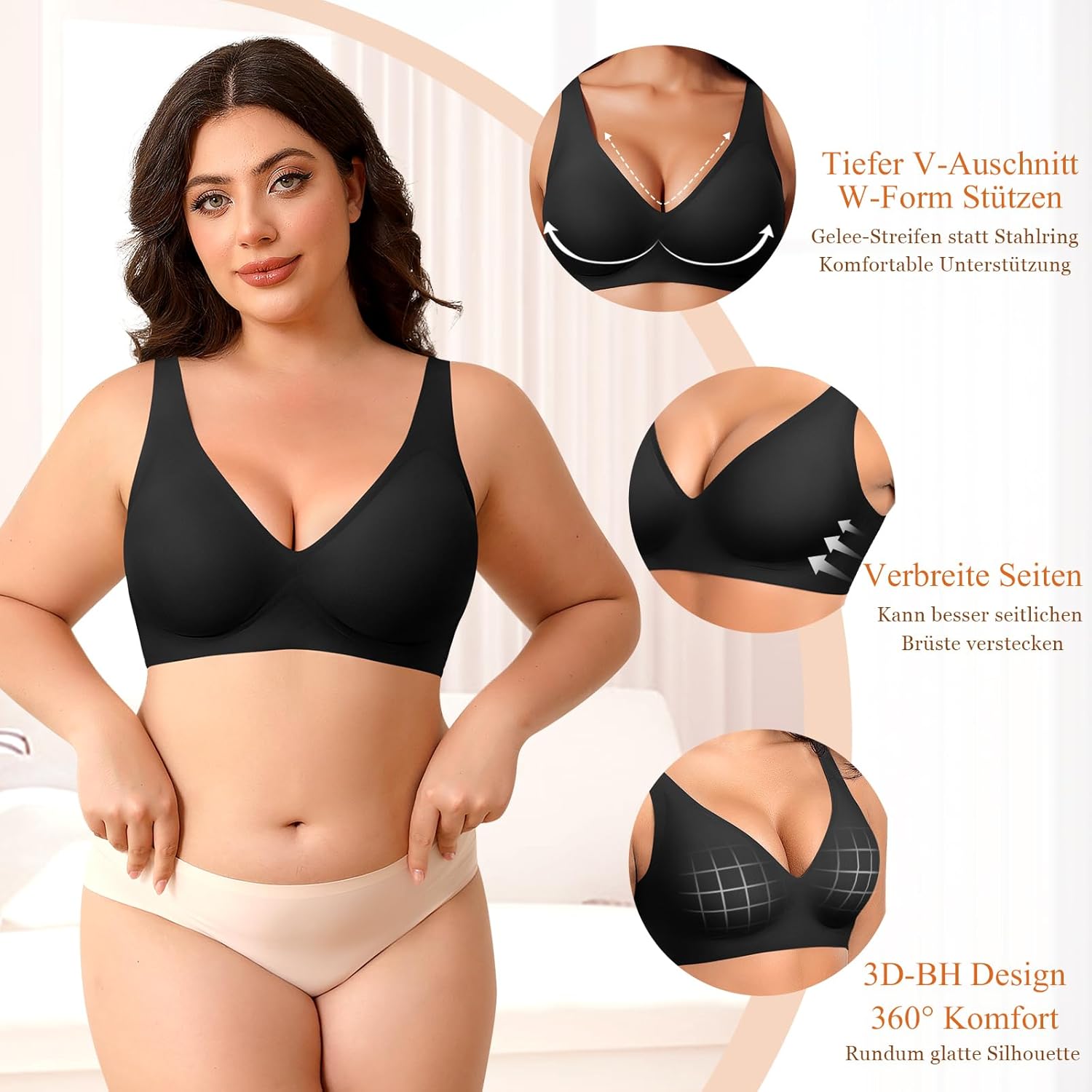 Detalle 2 de Ganado Damen BH Tiefem V-Ausschnitt Nahtloser Bügel-BH ohne Bügel | Push Up Bralette