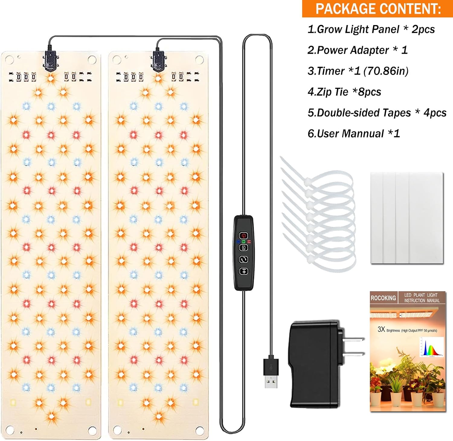 Thumbnail 6 de Rocoking YWD-000 Full-Spectrum LED Grow Light Panels, 158 LEDs, Timer