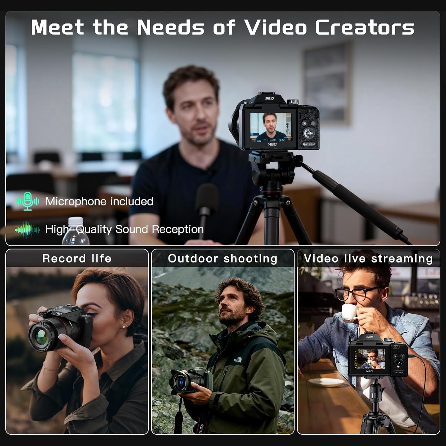 Thumbnail 5 de NBD 8K Digital Camera — 64MP UHD, 16x Optical Zoom, 180° Screen, Wi‑Fi & Dual Batteries