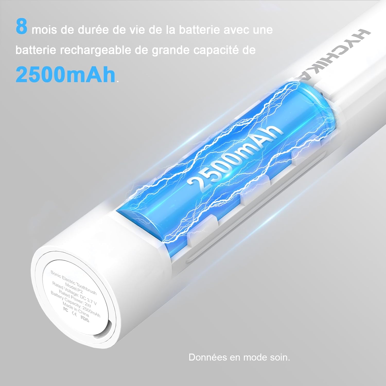 Detalle 2 de Hygiène bucco-dentaire longue durée : brosse à dents électrique HYCHIKA avec 8 têtes et autonomie record