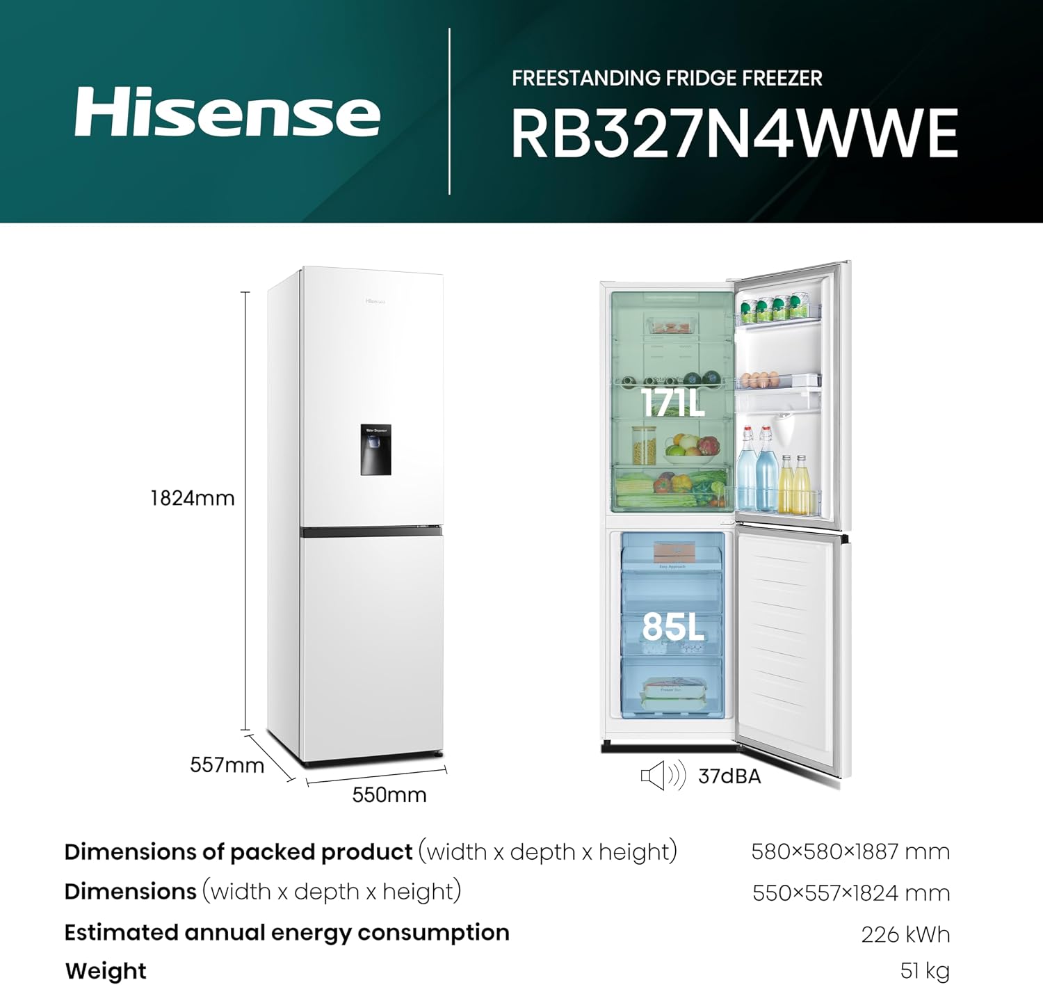 Detalle de Hisense RB327N4WWE 50/50 Freestanding Fridge Freezer review