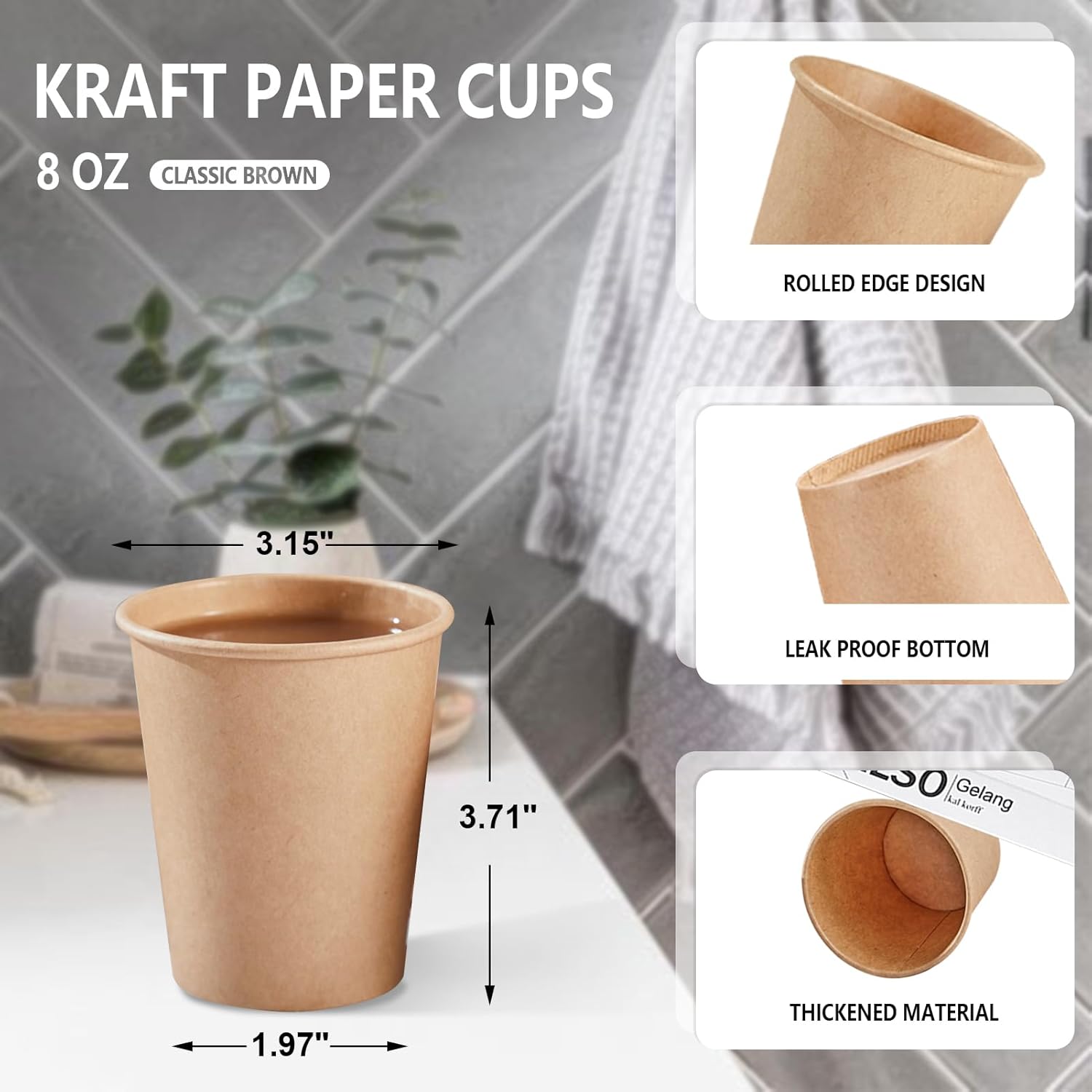 Detalle 2 de SIUQ 8 oz Kraft Paper Cups