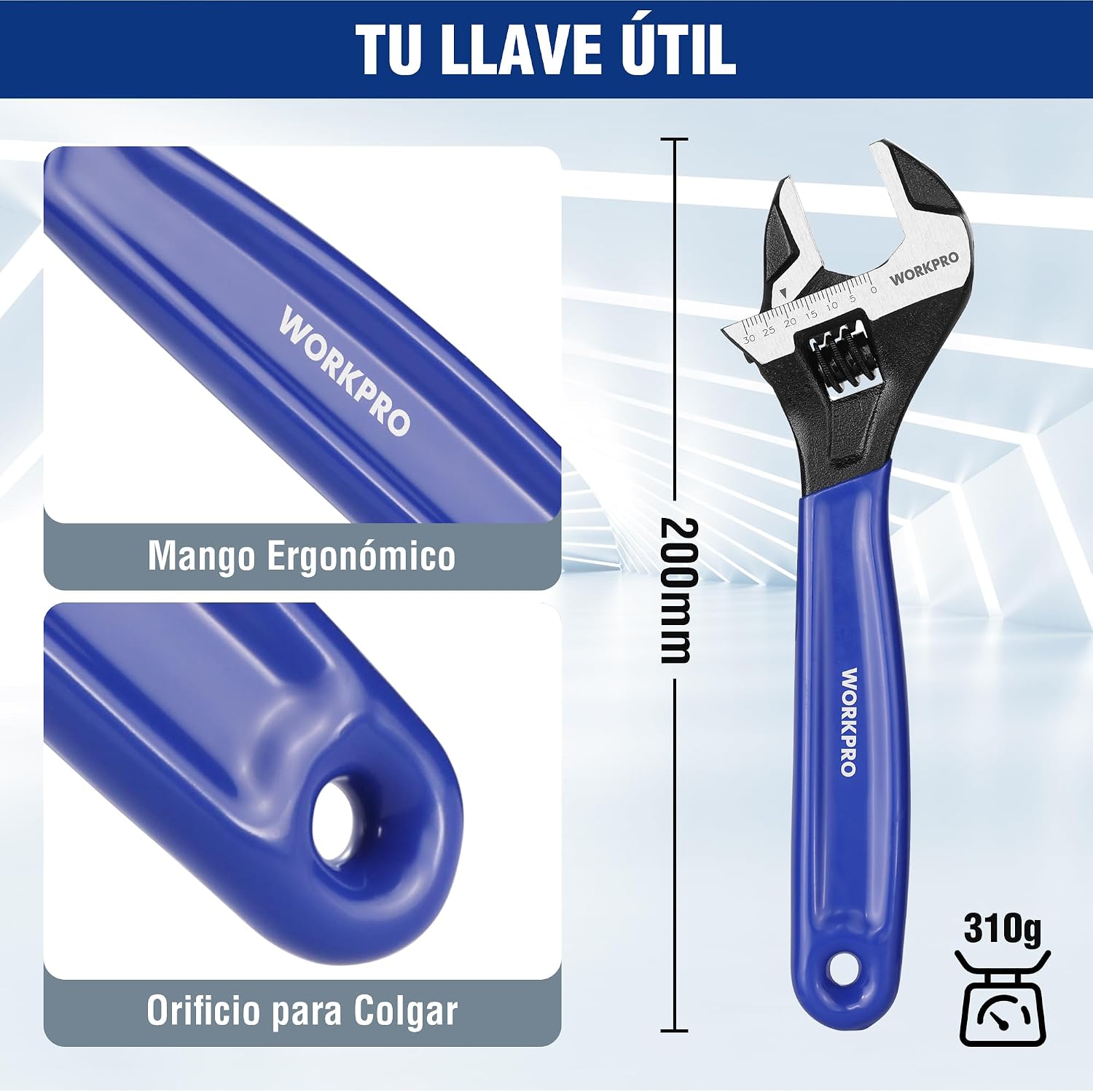 Detalle 2 de WORKPRO Llave Inglesa 200 mm 30 mm