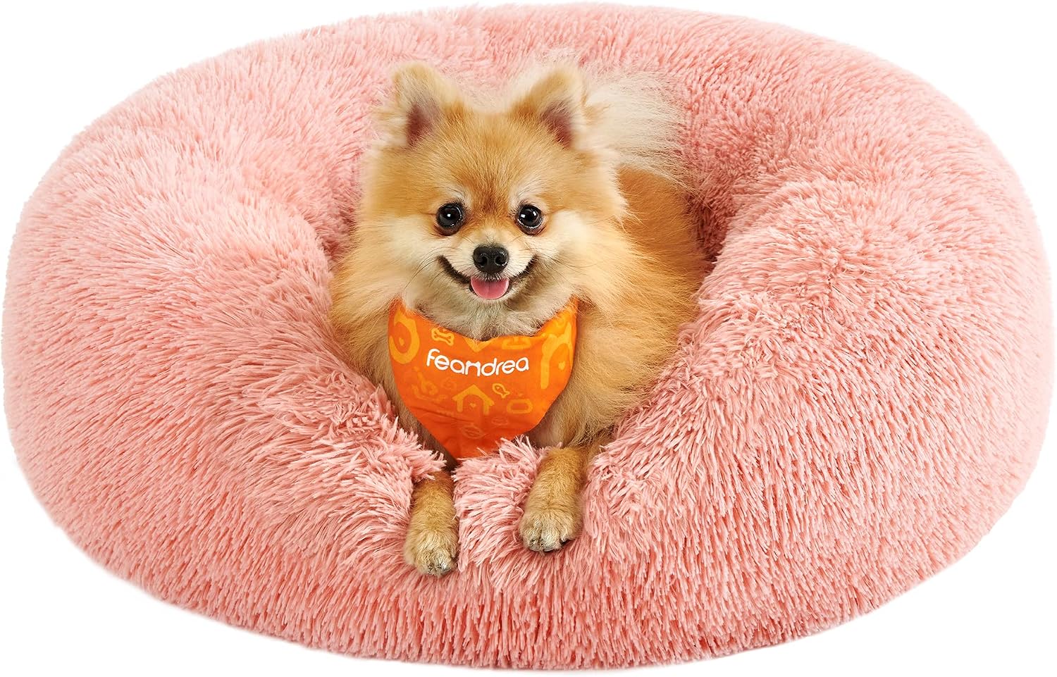 Detalle de Feandrea Donut-Hundebett flauschig pink, 60 cm Durchmesser