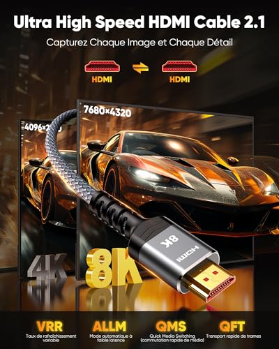 Detalle de Snowkids Câble HDMI 2m 2.1 Ultra Haute Débit 48 Gbps – 10K/8K