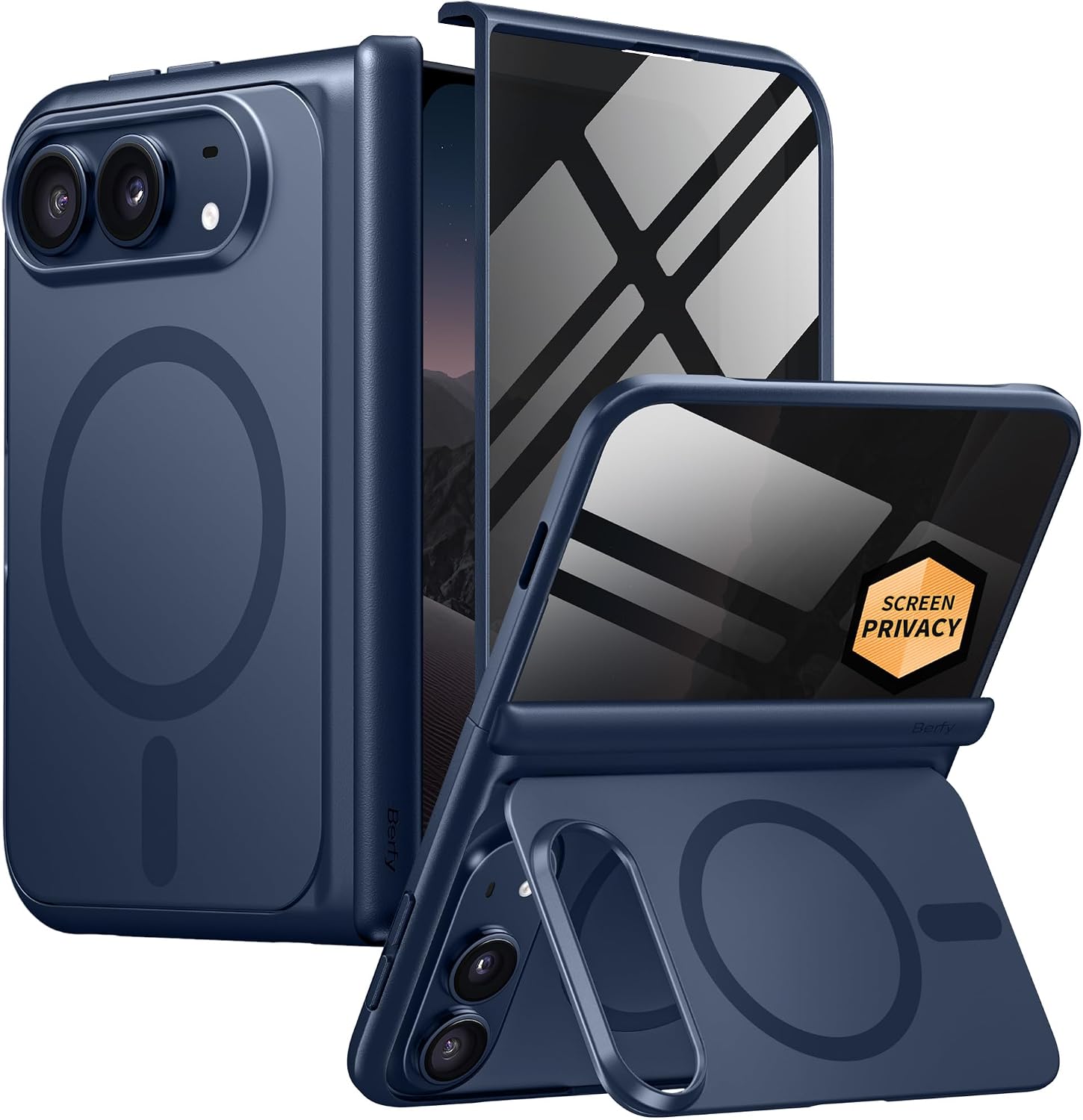 Detalle de BERFY Duo Case for iPhone Duo with MagSafe, Stand and Privacy Screen, Blue