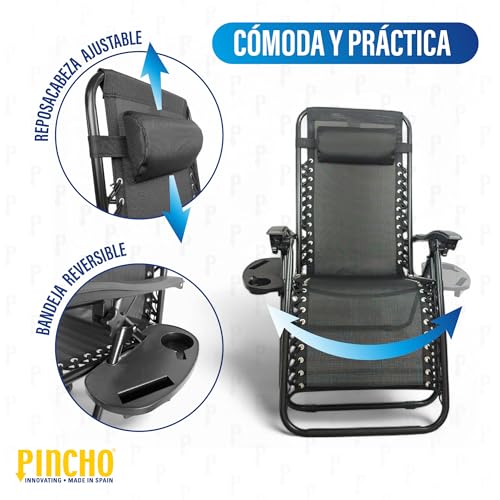 Detalle 2 de Pincho Tumbona Exterior de Gravedad Cero – Pack 2, Sillas Reclínables o Hamacas para Playa, Terraza y Camping (Negro)