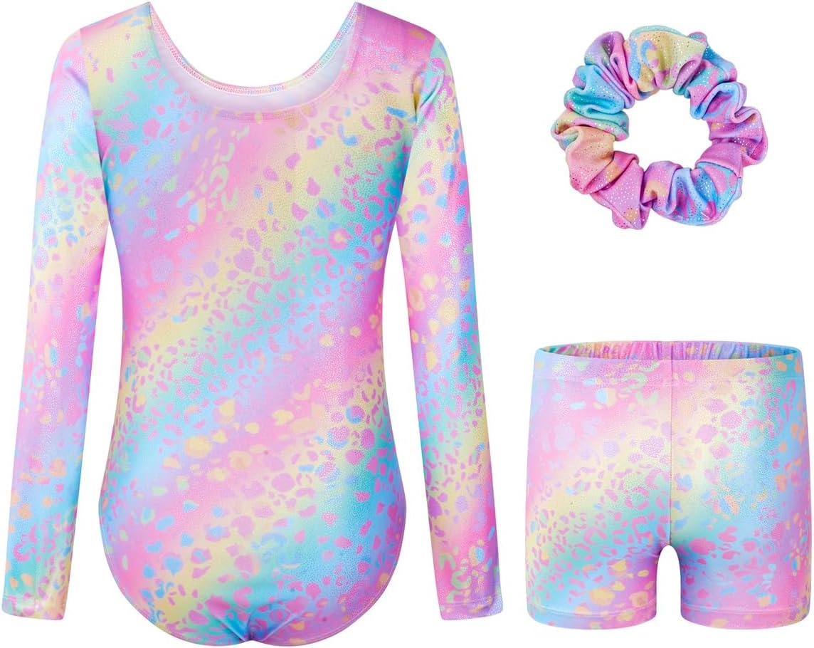 Thumbnail 5 de JiAmy Girls’ Sparkly Long-Sleeve Gymnastics Leotard with Shorts, Ages 3–12