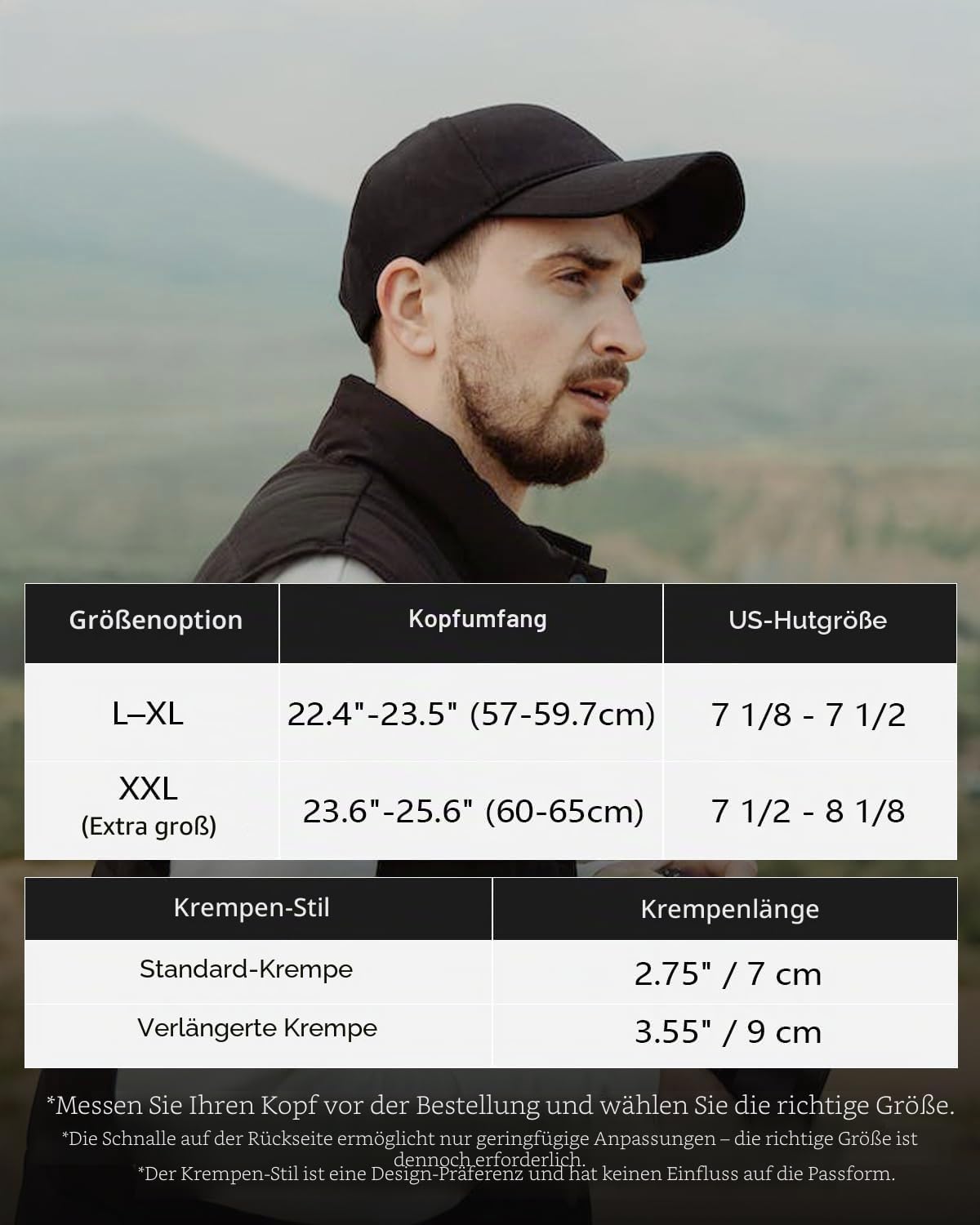 Detalle 2 de Zylioo XL/XXL Basecap – Verstellbare Baumwollkappe für große Köpfe