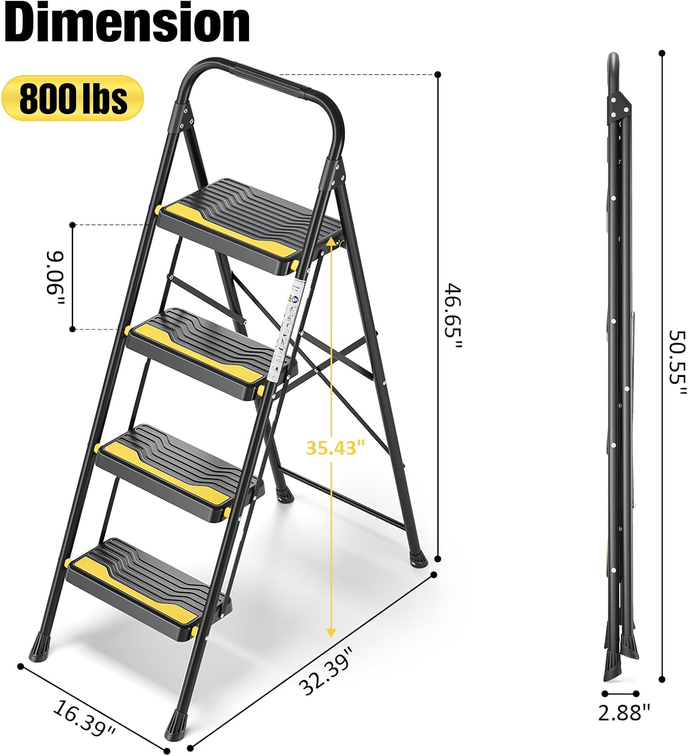 Thumbnail 6 de Urackify 4 Step Ladder 150 kg capacity with handrail 🪜