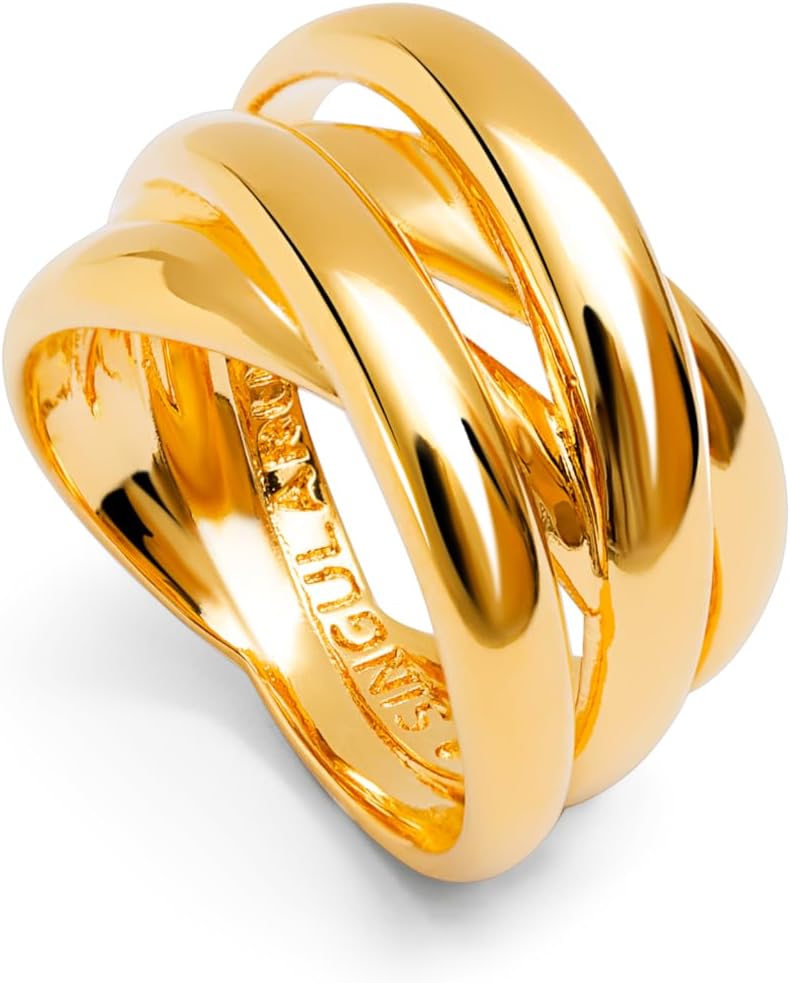 Detalle de SINGULARU ® Anello Double Cross Oro – Gioielli Donna, placcato oro 18 kt