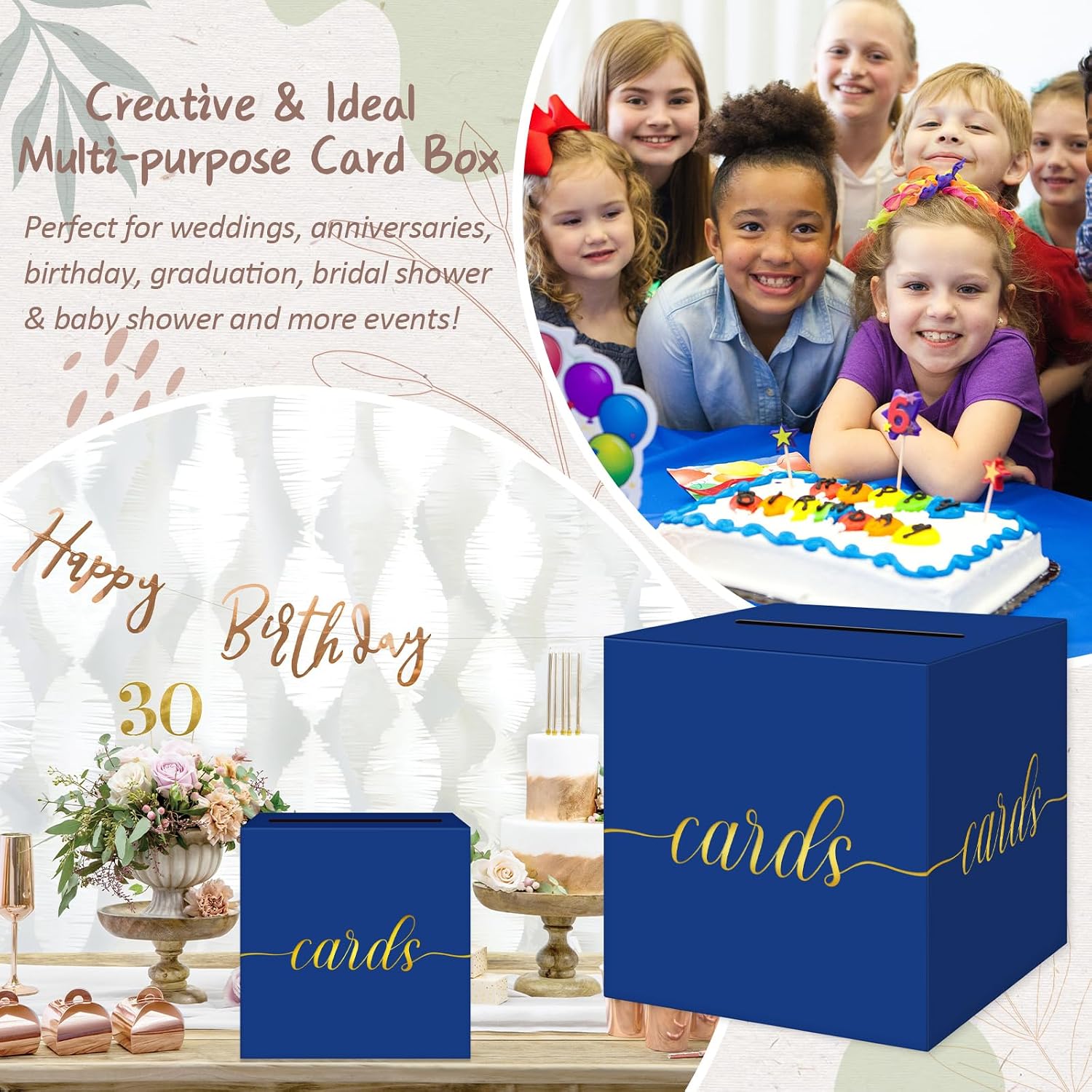 Thumbnail 5 de QIKSION Blue Graduation Card Box with Gold Foil – Large, Foldable Gift Card Box for Graduation, Wedding, Parties