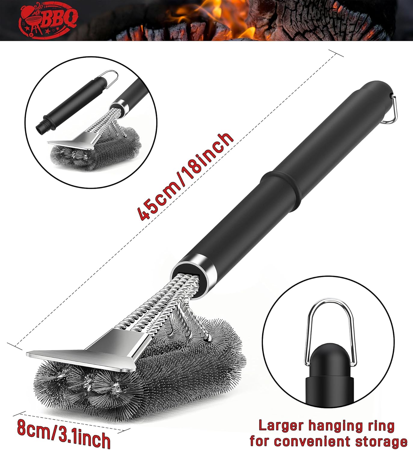 Thumbnail 1 de TNTOR Grill Brush: 3-in-1 Cleaning Brush with Stainless Steel Scraper