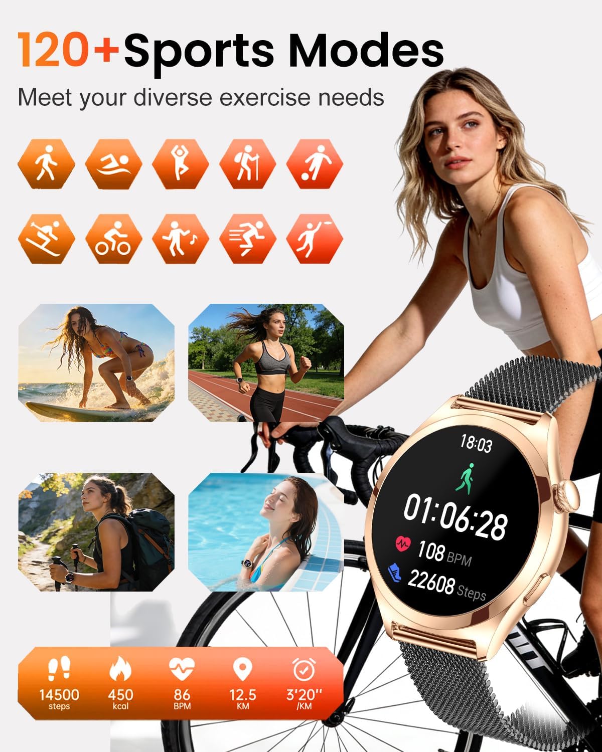 Thumbnail 3 de Fitonme Smart Watches for Women (Answer/Make Calls) — 1.27" HD Curved Display
