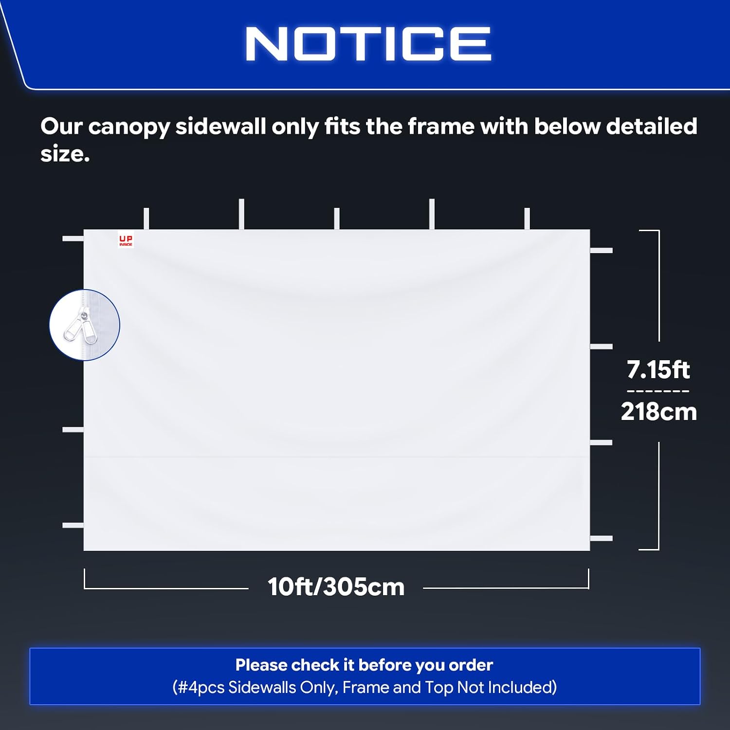 Detalle 2 de FANPAT FP-01 Canopy Sidewalls, 210D Waterproof Fabric, White, 4-Piece Set
