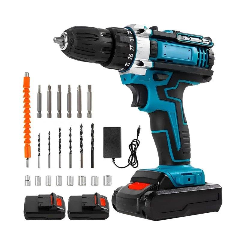 Detalle de Taladro Atornillador Klack con Percusión 2 Baterías 25+3 Ajustes de Par