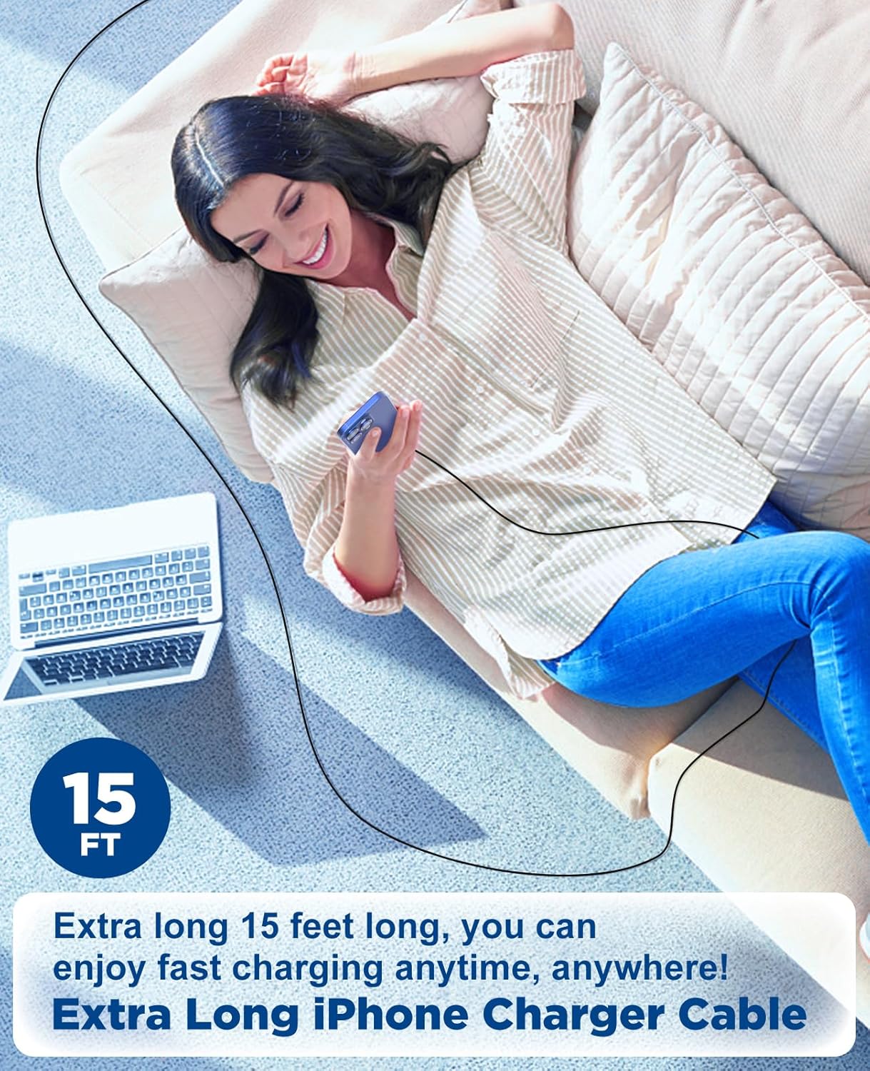 Thumbnail 2 de Extra Long USB-C Cable Fast Charging 15ft | 2-Pack, MFi Certified (5m) – USB A to USB C Charger Cord for iPhone 17/16/15, iPad Pro, MacBook