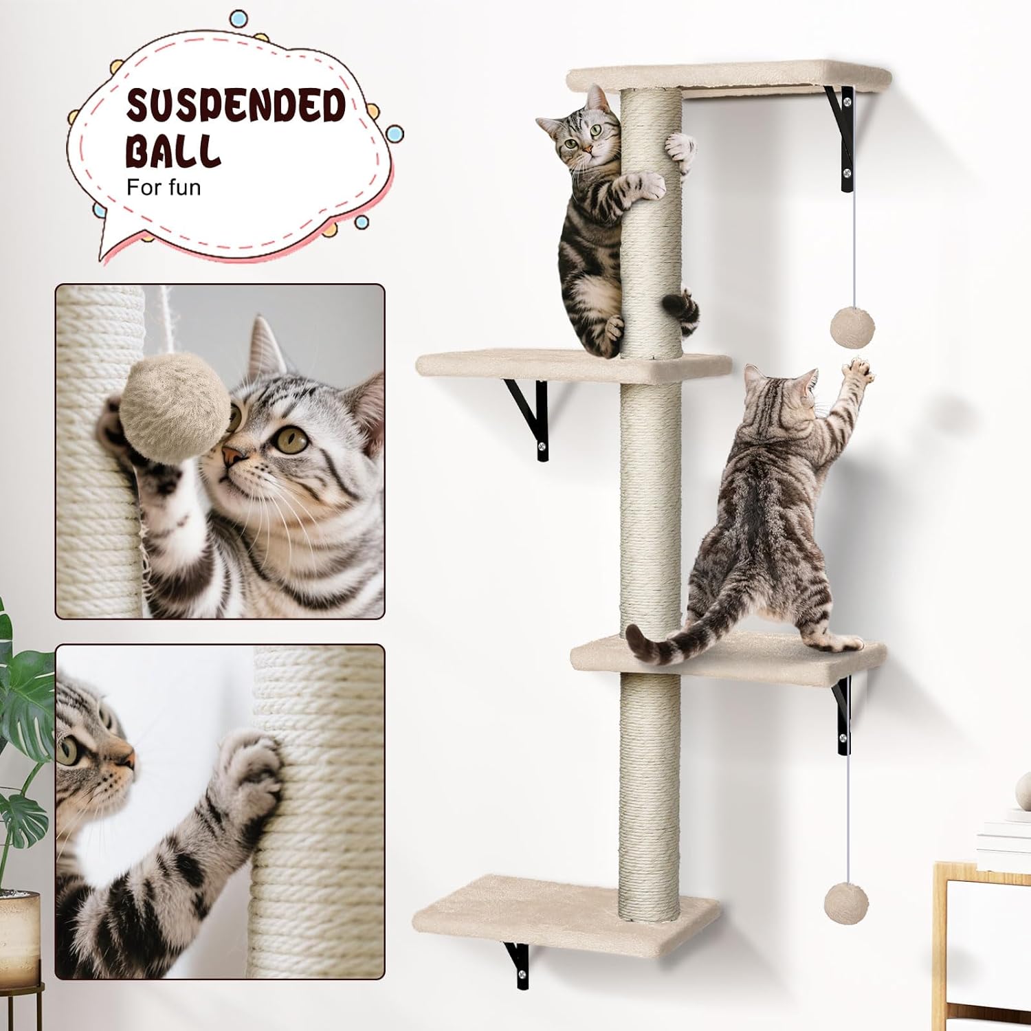 Thumbnail 2 de Masthome 4-in-1 Wall Mounted Cat Furniture: Customisable Vertical Playground for Large Cats