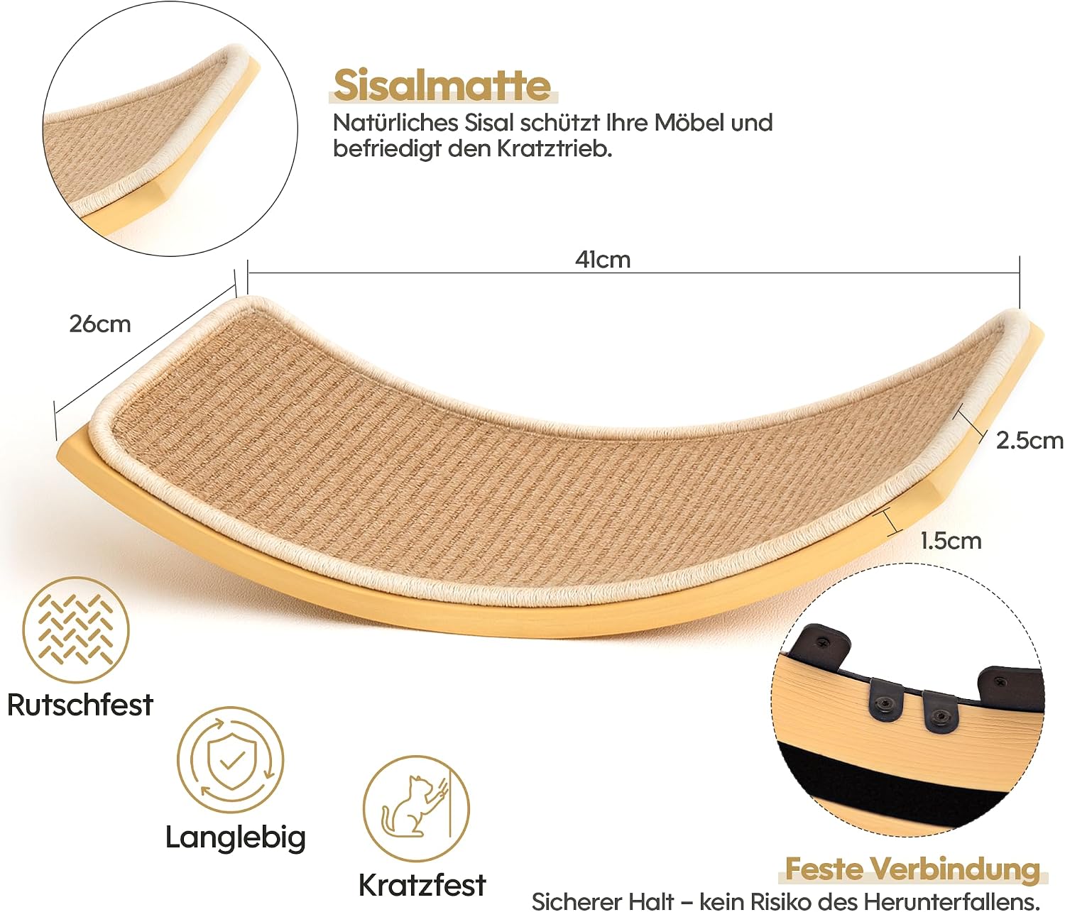 Detalle de PELUOMOZ YM467-SET YELLOW-J-1 kattenwandset met houten planken en geel sisal