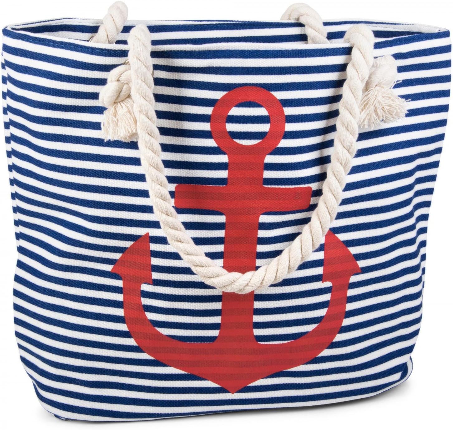 Detalle de StyleBREAKER borsone da spiaggia a righe con ancora – Blu-Bianco/Rosso, 46x34x12 cm
