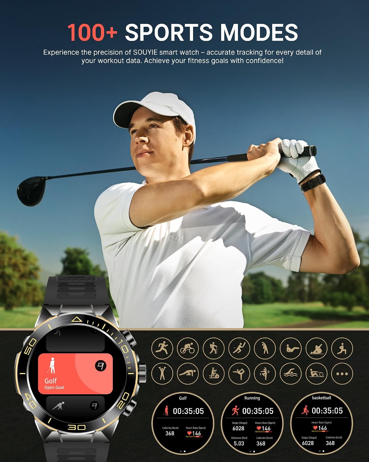 Thumbnail 4 de SOUYIE Smart Watch for Men with Bluetooth Calling and 1.43" AMOLED Display