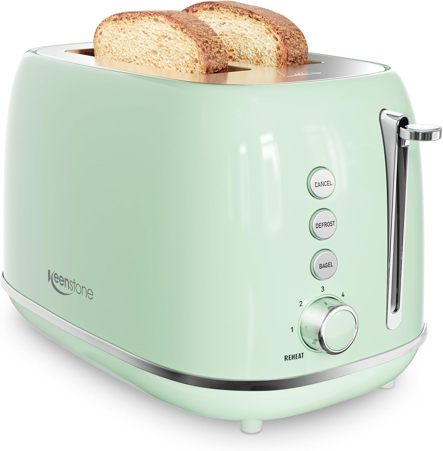 Detalle de Keenstone 2-Slice Toaster, Green, with Wide Slots and 6 Shade Settings
