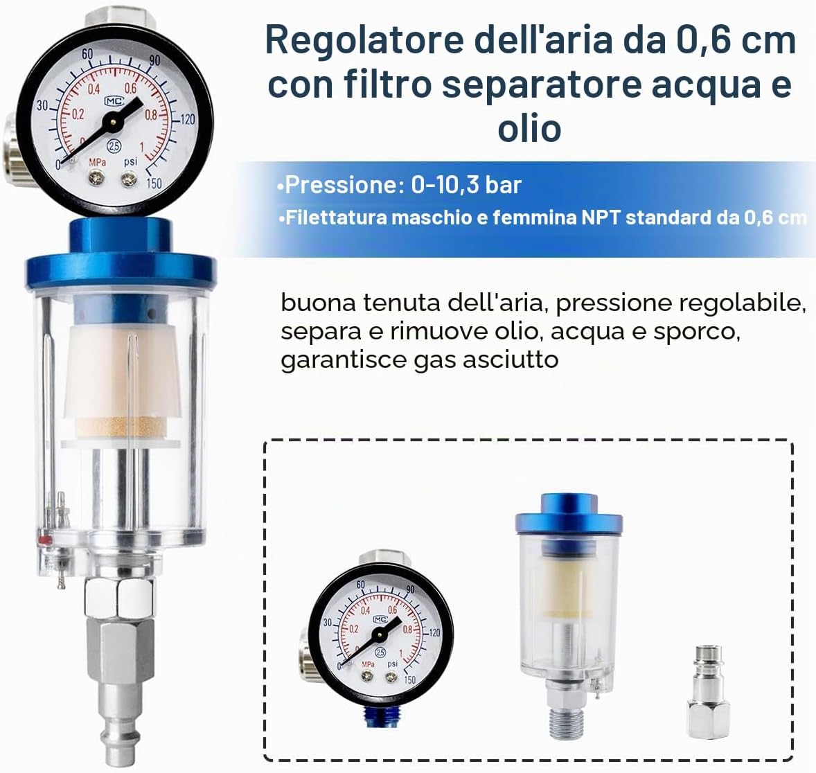 Detalle de HVLP Pistola a spruzzo con 10 Tazza di Vernice Usa e Getta, 650ML – 4 ugelli e manometro, professionale