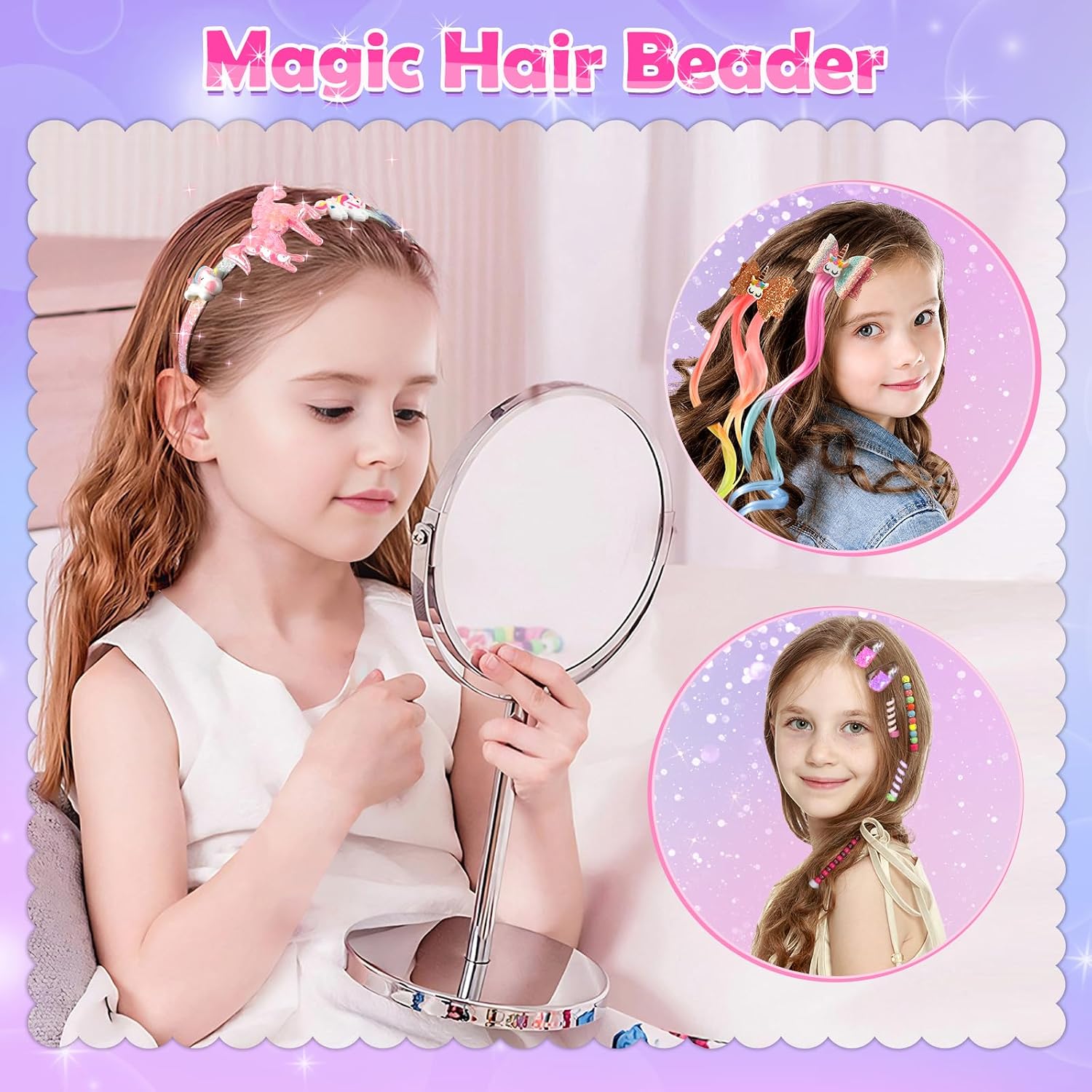 Detalle de Hzitcigm Regali Bambine 5–12 Anni: Kit intrecci capelli con accessori unicorno e perline
