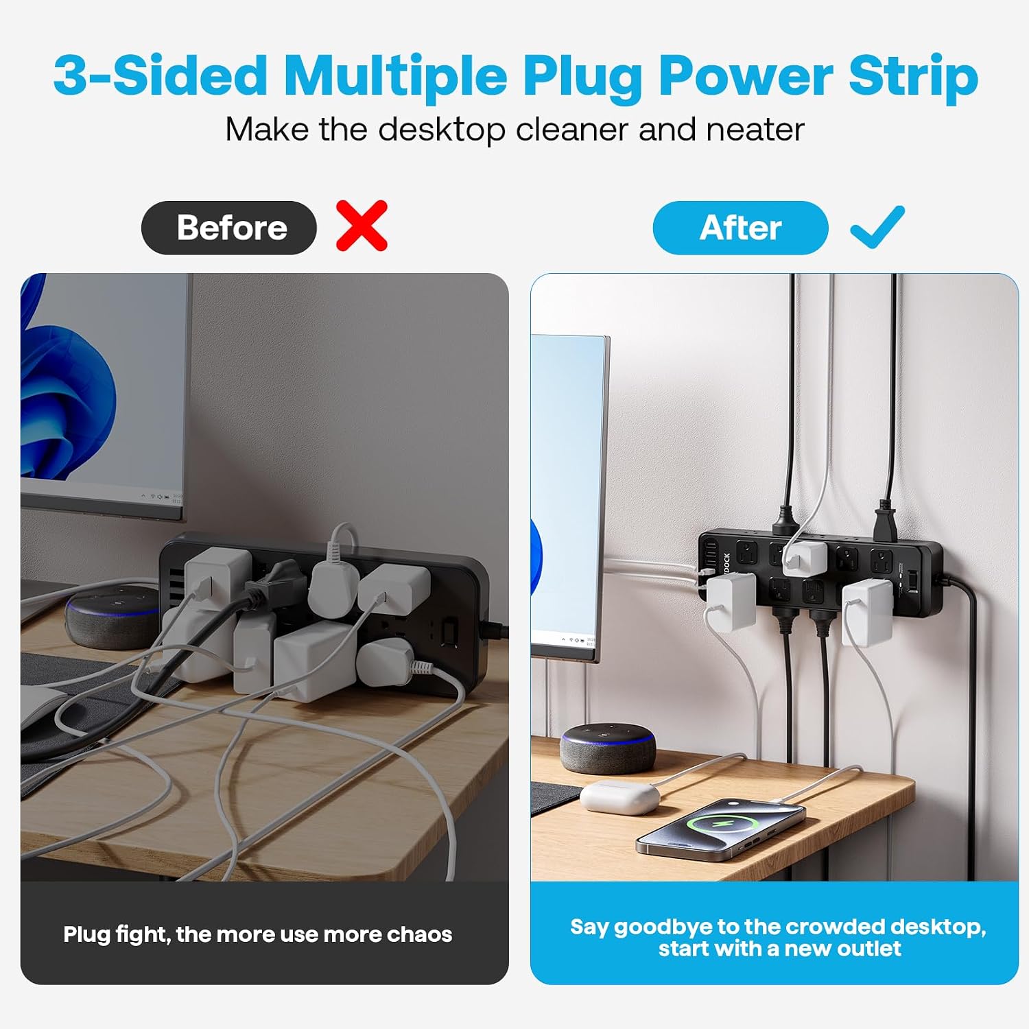 Detalle de Solidock 20-Outlet Power Strip with USB-C (6-ft Extension Cord) and 2700-Joule Surge Protection