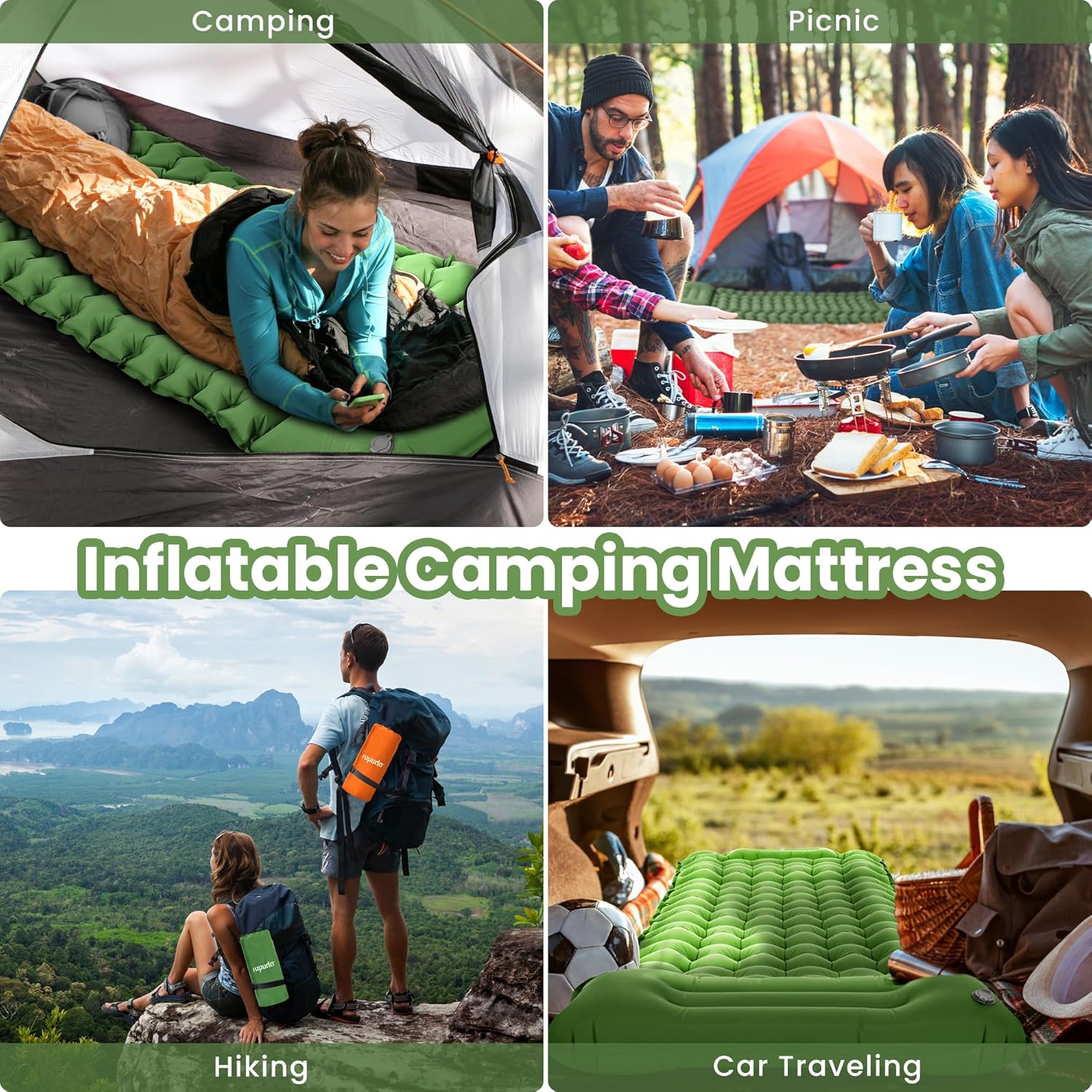 Thumbnail 6 de ROPODA Ultralight Sleeping Mat with Built-In Foot Pump – 77" x 27" x 3.9" (Green)