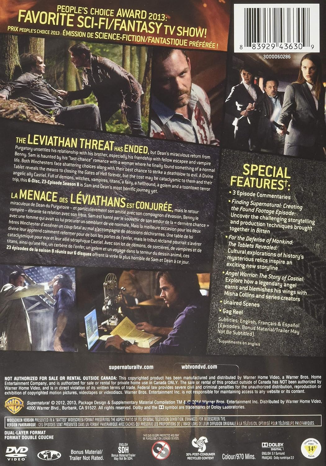 Detalle de Warner Bros. Supernatural: The Complete Eighth Season Bilingual DVD, 6-Disc NTSC Set