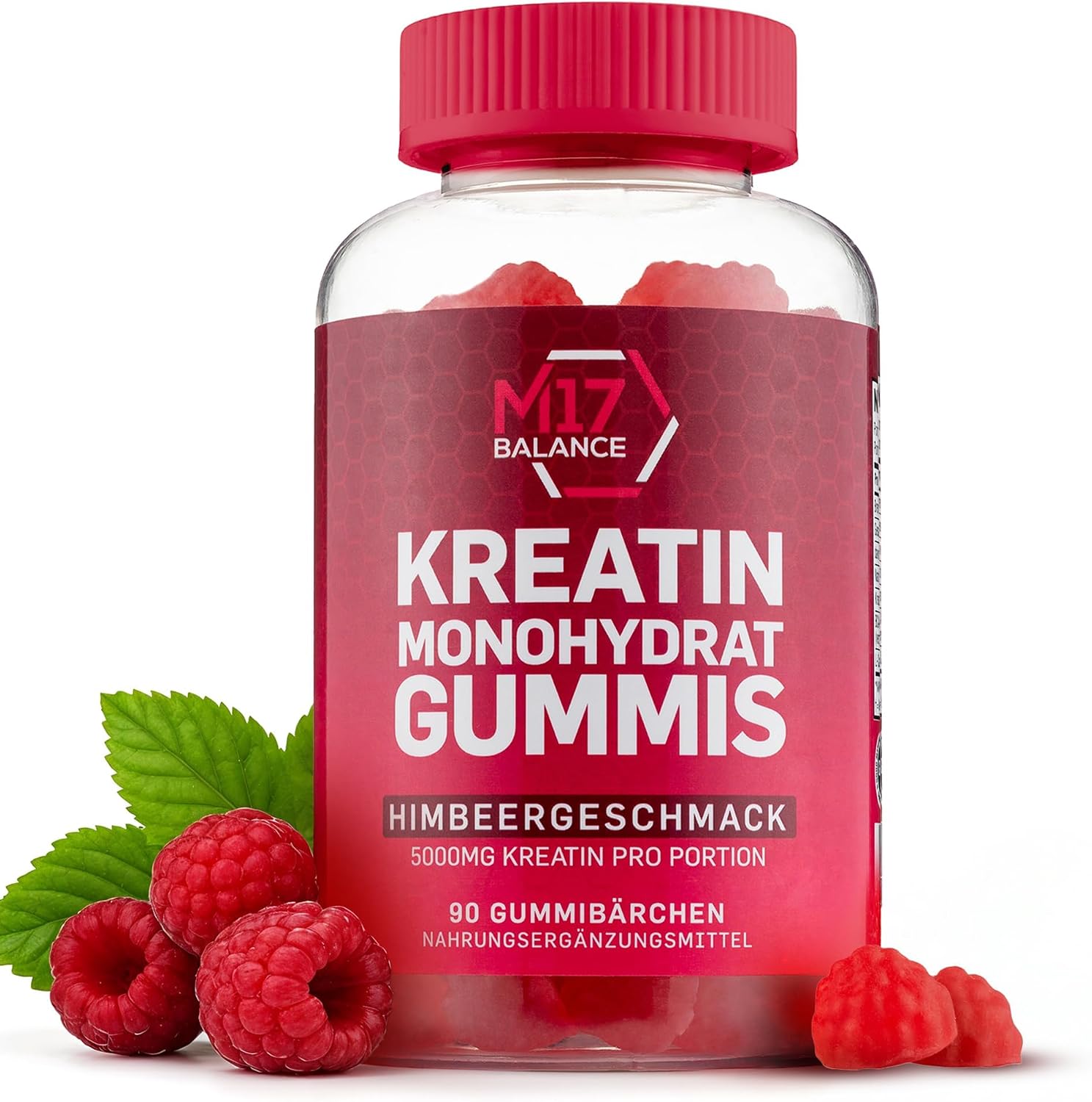 Creatin Monohydrat Gummibärchen mit 5.000 mg pro Portion – zuckerfreie Kreatin-Gummis vegan & glutenfrei (30 Portionen, Himbeere)