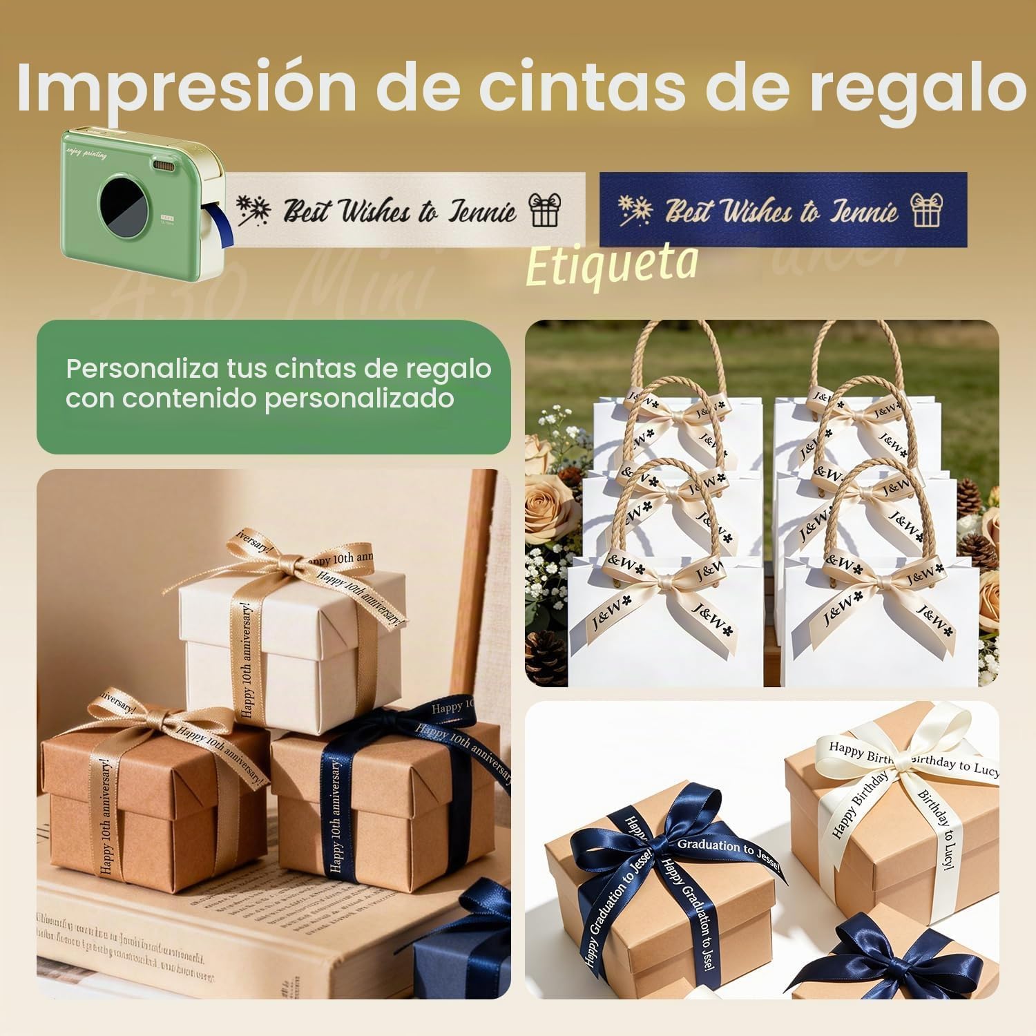 Detalle 2 de Phomemo A30 Ribbon Label Printer: Bluetooth, Portable, and Ready for Gift Wrapping