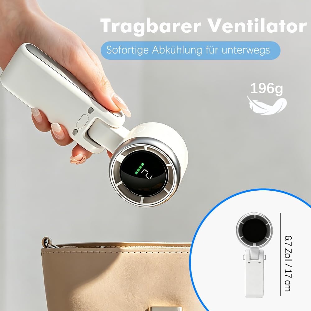 Thumbnail 5 de HOAMZ Handventilator – Tragbarer Mini Ventilator mit 5 Stufen, 3600 mAh Akku, USB-Aufladung