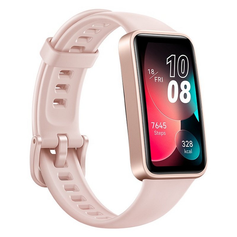 Detalle de Huawei Band 8 Pulsera de Actividad Rosa: diseño ligero con pantalla AMOLED y esferas personalizables