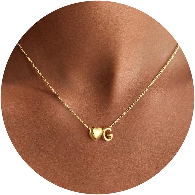 Detalle de TINGN Collier femme en or plaqué 14 carats avec lettre initiale en cœur – chaîne 40 cm + extension