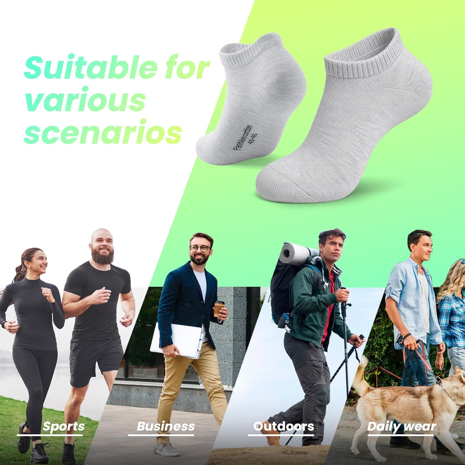 Thumbnail 5 de TIBISI trainer socks (ankle, breathable, low cut) – 10-pack in white/black/grey