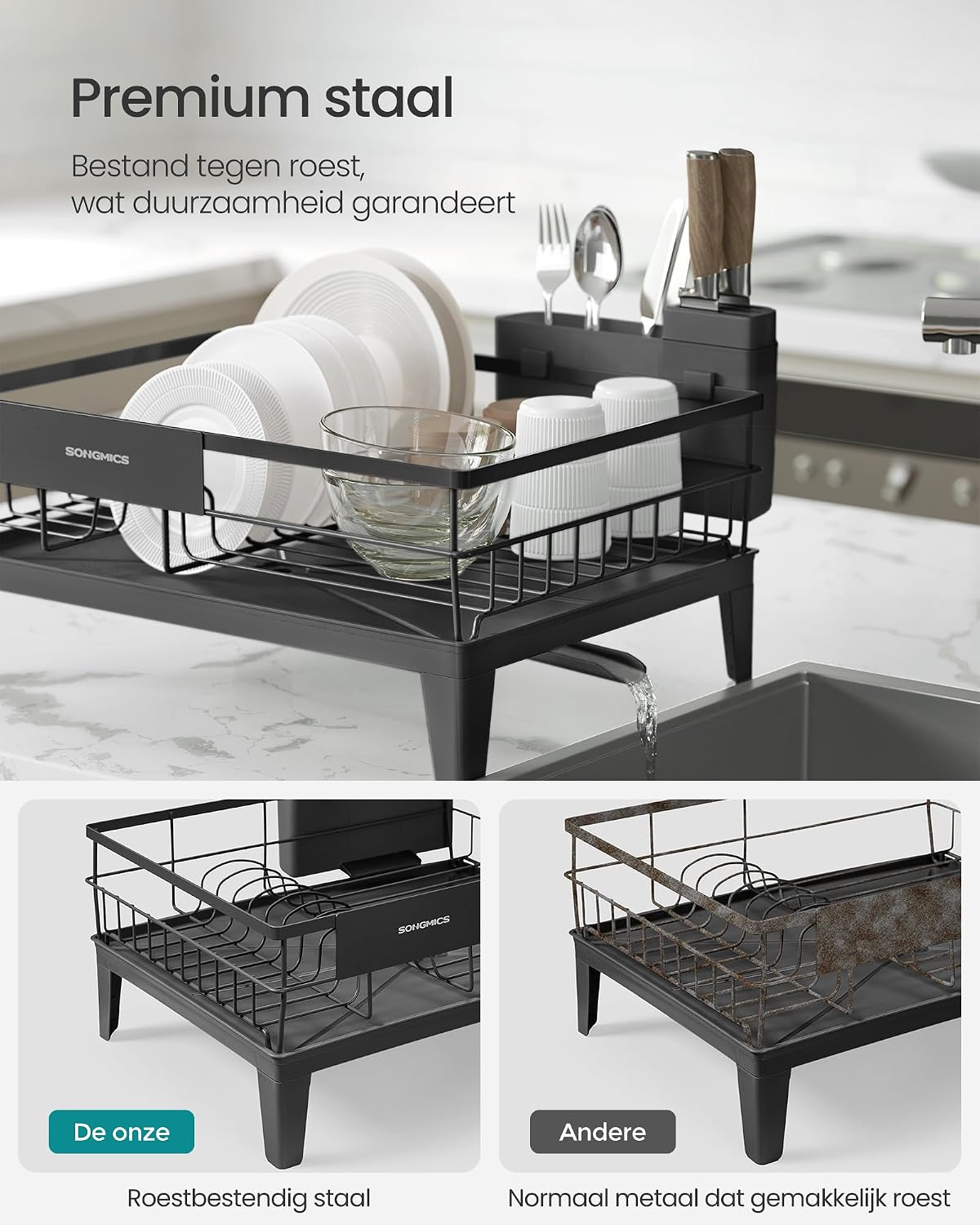 Detalle de SONGMICS PATALLA KCS550B01 afdruiprek met 360° draaibare afvoer, zwart