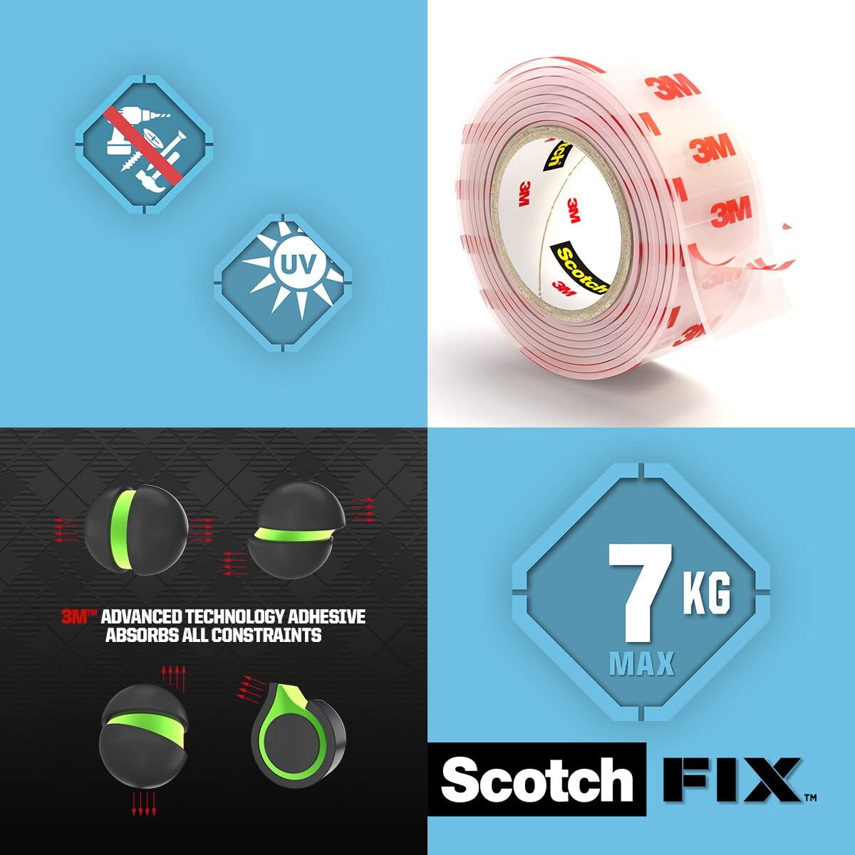 Thumbnail 6 de Scotch-Fix Nastro Biadesivo Trasparente 19 mm x 5 m – Fissaggio permanente per vetro, piastrelle, acrilico e metallo