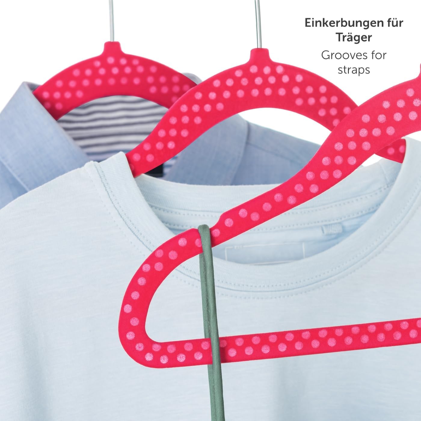 Thumbnail 6 de Laleni Kinder-Kleiderbügel 30er Set aus Samt – platzsparend, 360° drehbar, rutschfest (rosa mit Punkten)