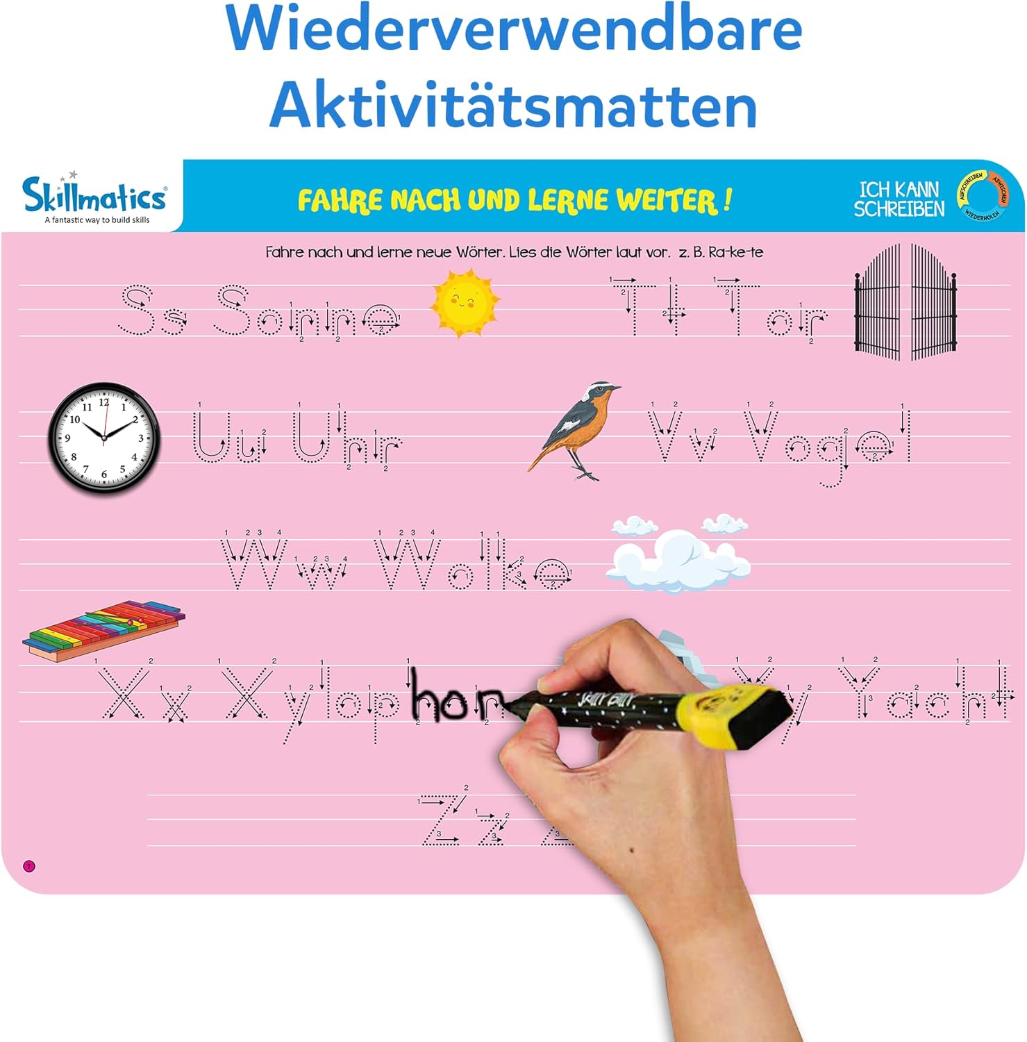 Detalle de Skillmatics Lernspiel – Ich kann schreiben: Wiederverwendbare Aktivitätsmatten für 3–6 Jahre