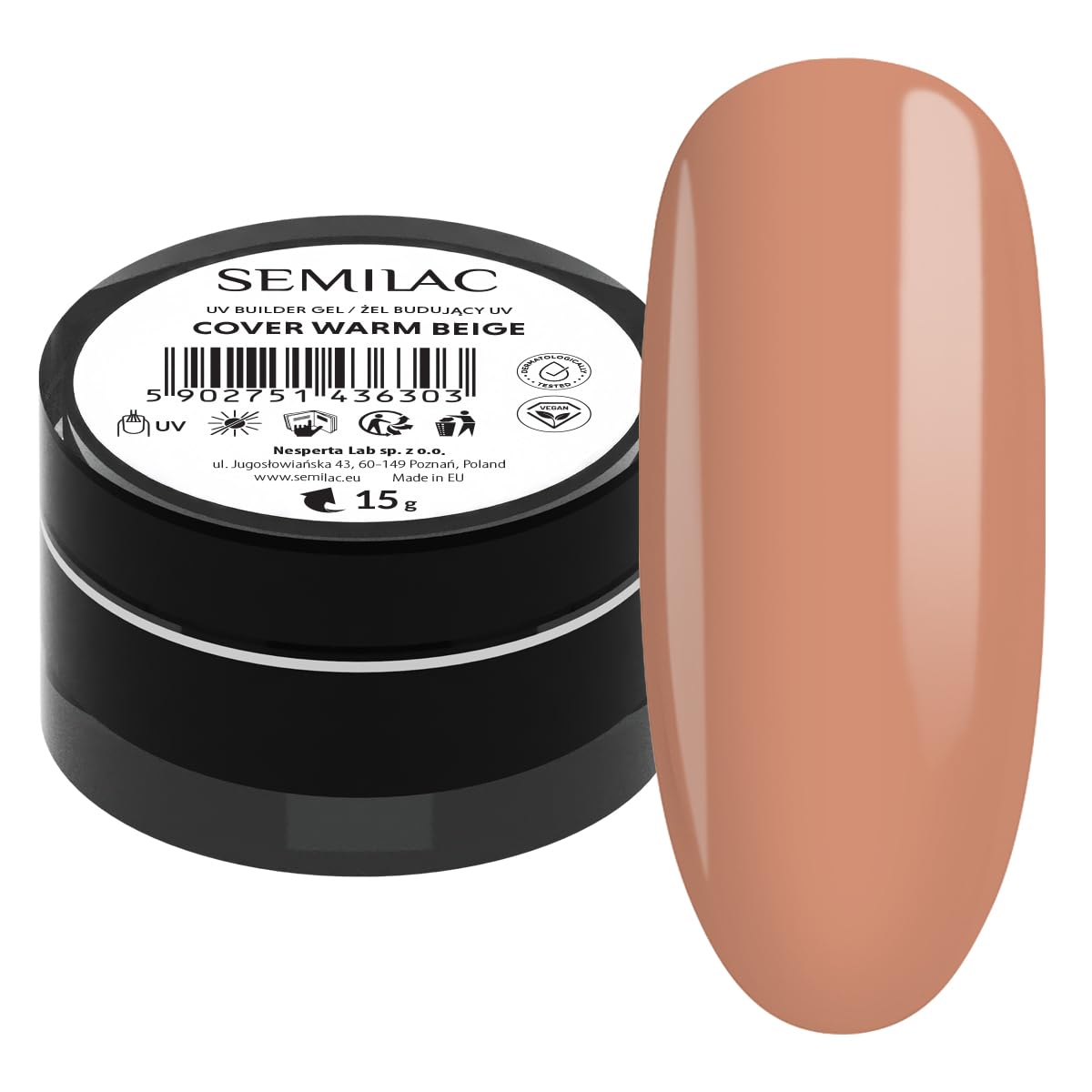 Detalle de Semilac Builder Gel Cover Warm Beige (Aufbaugel) – 15 g für natürliche Cover-Effekte