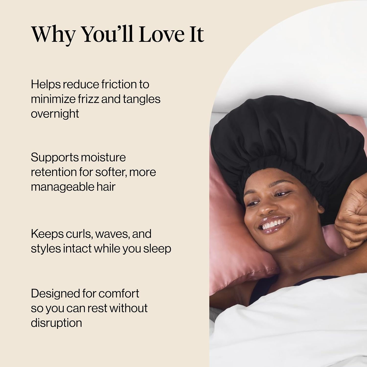 Detalle de Kitsch XL Satin Bonnet for Sleeping – Soft, Secure & Luxuriously Gentle for Curly & Textured Hair