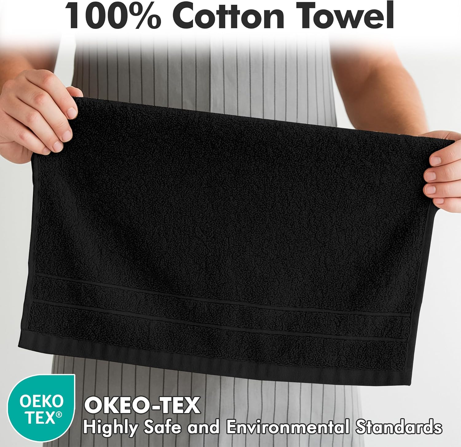 Thumbnail 1 de Novo Home Hand Towels for Bathroom – 100% Cotton, Pack of 6 (50x85cm) in Black