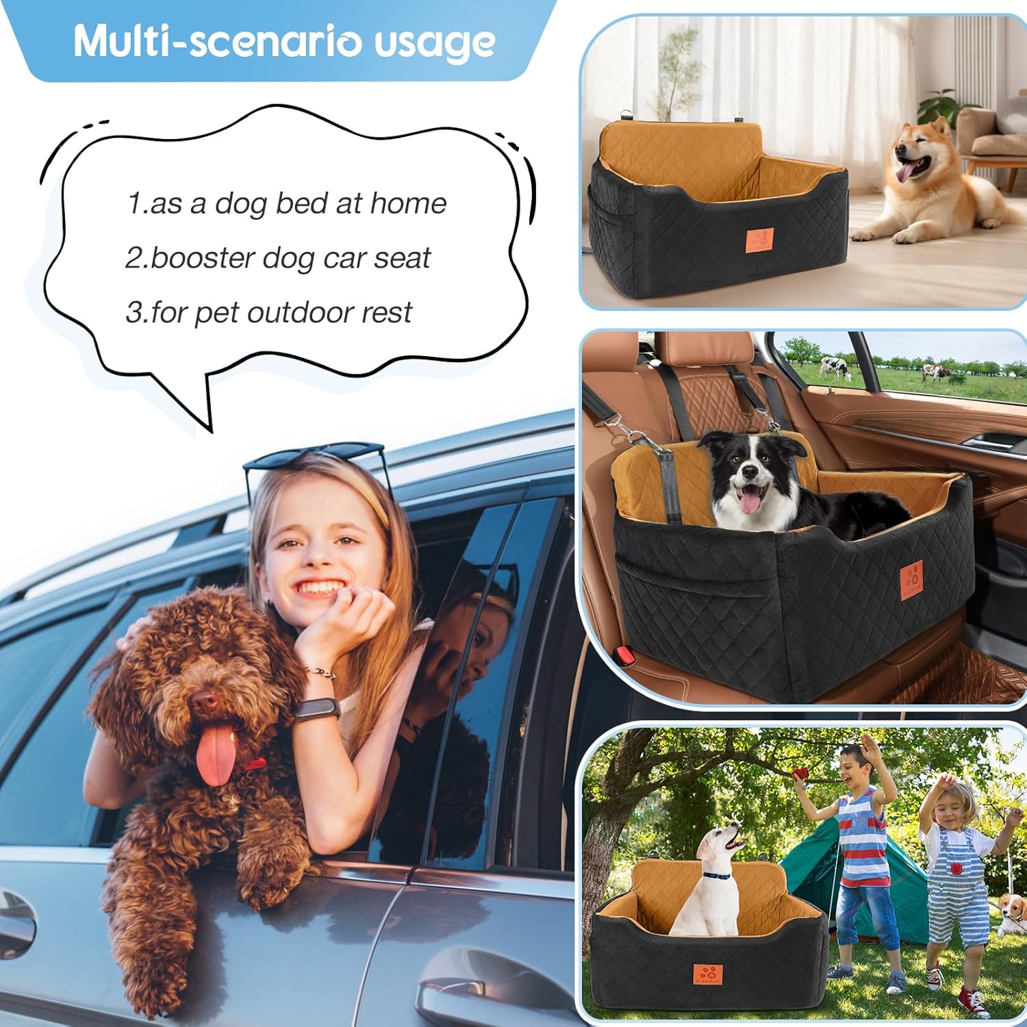 Detalle de Dog Car Seat for Medium/Large Dogs (Under 50lbs) – Detachable & Washable Pet Booster Seat/Bed, Black/Brown