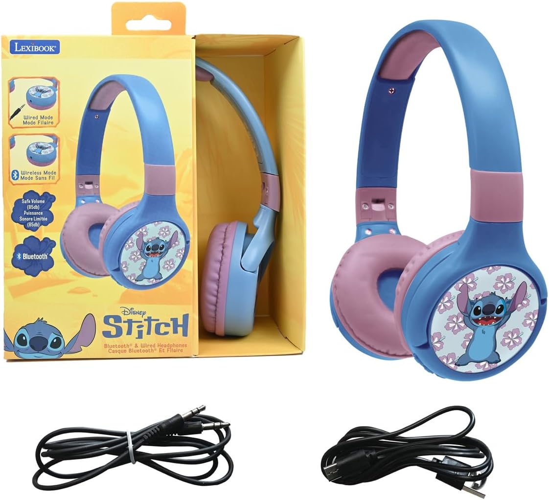 Detalle de Lexibook Disney Stitch Casque Bluetooth HPBT010D – 2-en-1 sans fil ou filaire, micro amplification mastiqueur