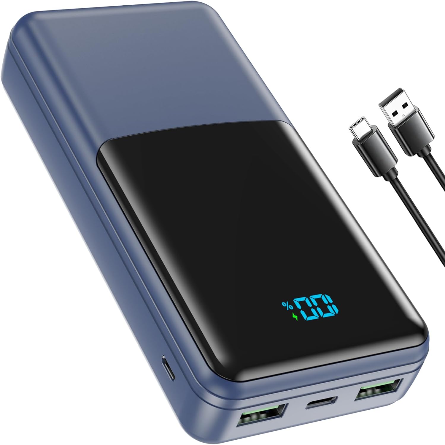 Detalle de Coblob 27000mAh power bank with PD 3.0 fast charging, USB-C & micro inputs, 3 outputs (white)