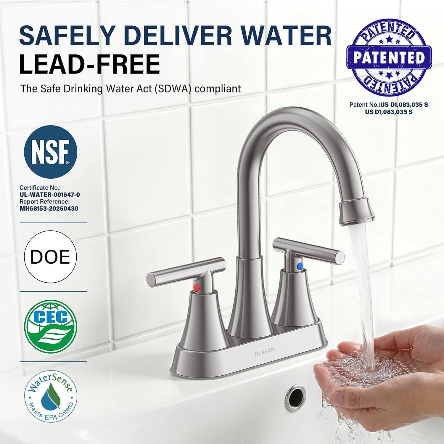 Detalle de Hurran Bathroom Faucet 4 inch Centerset
